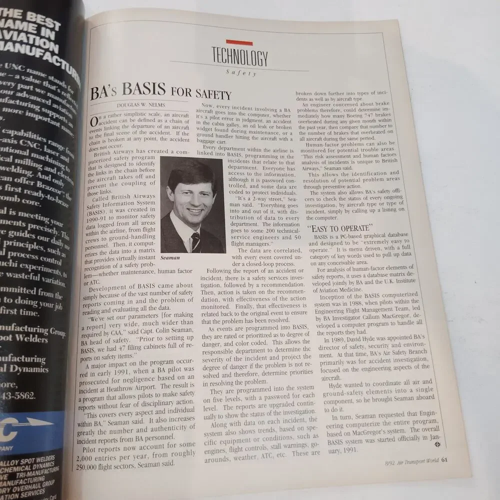 Air Transport World Magazine - August 1992 Aviation Industry Publication